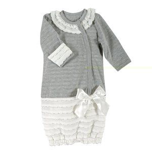 Stephan Baby: Baby Girl  Gray Shimmer Sleep Gown with Ruffle Trim Size 0-6 M NEW